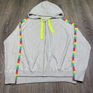 Whisper By Brodie Fine Cashmere Womens Gray Rainbow Stripe Full Zip Hoodie Sz L